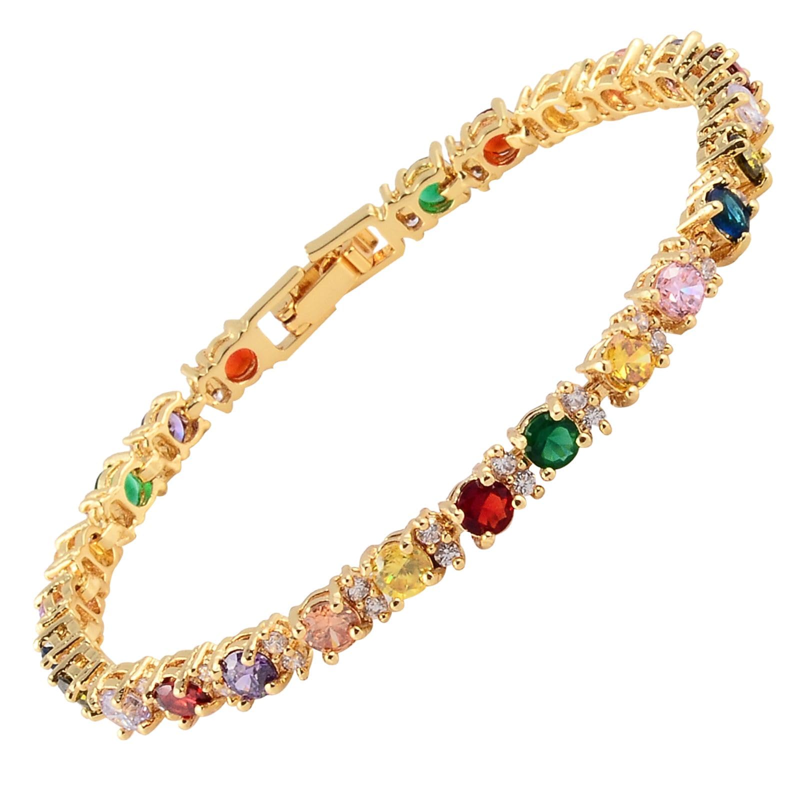 Eternity Tennis Bracelet & Round Cut CZ in Yellow Gold Plated, 7"