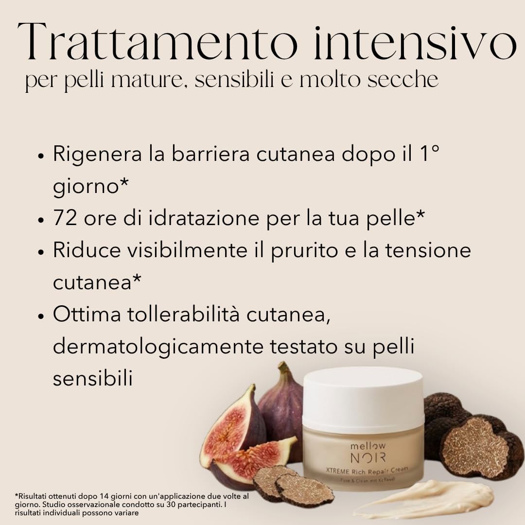 mellow NOIR XTREME Rich Repair Cream 50ml crema idratante ricca | per pelli mature, secche, Rigenera la barriera cutanea dopo il primo giorno, Riduce il prurito e la sensazione di tensione