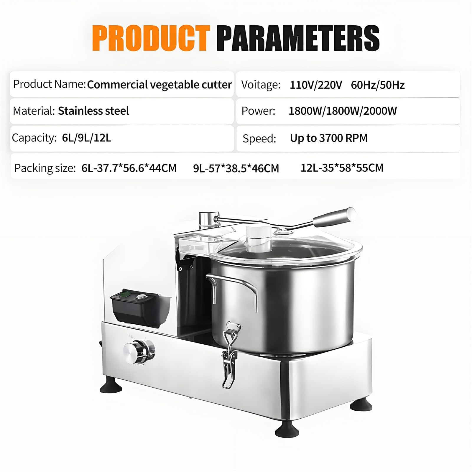 Tritatutto commerciale resistente, velocità variabile in acciaio inox per carne e verdure con finestra di visualizzazione, strumento da cucina professionale per una preparazione efficiente degli