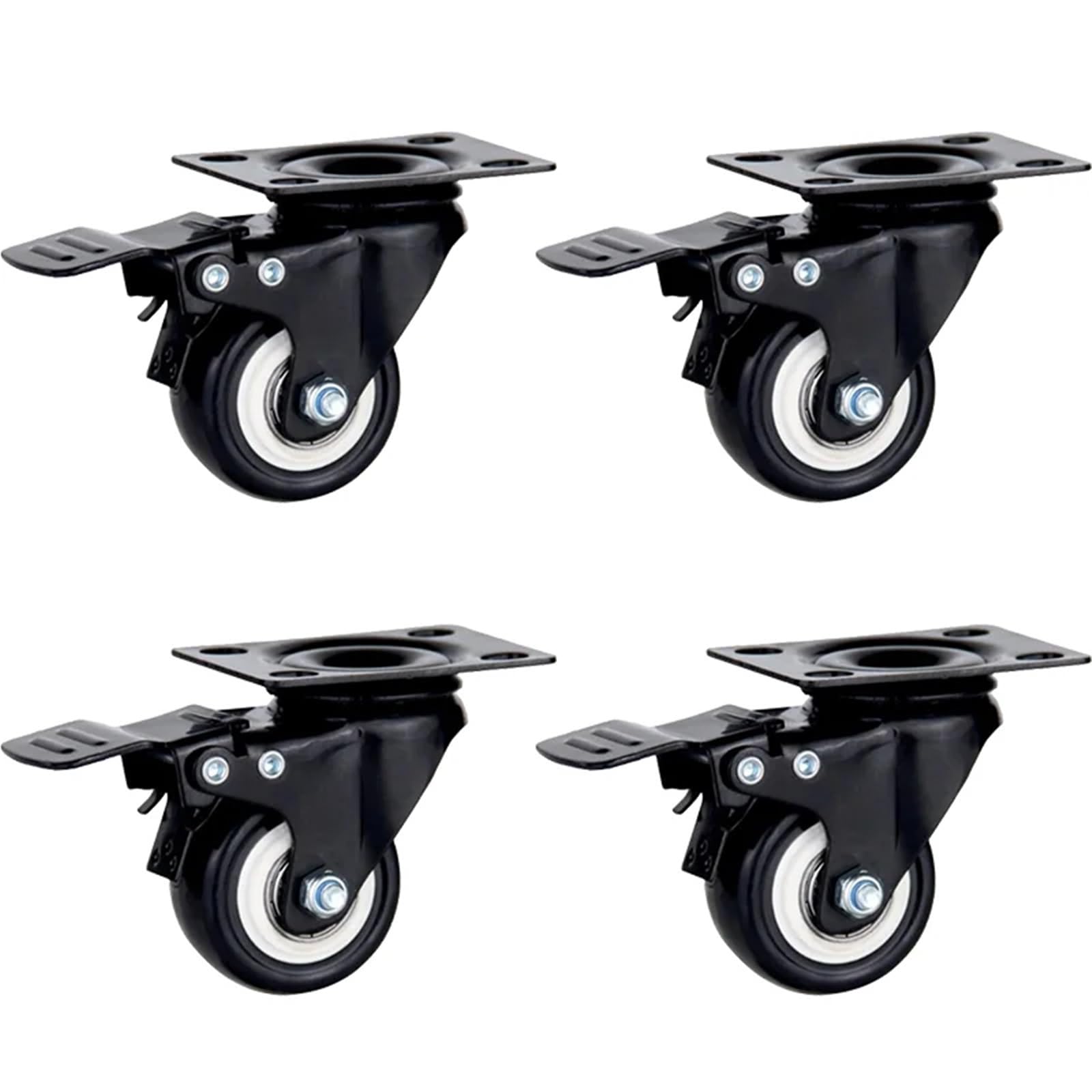 Caster Wheels, Heavy Duty Casters Rubber Wheels Rollers for Furniture Wheel Caster Wheels 360 Degrees Caster Wheel Industrial with Brake Offic(4 Brake Wheels,1.5 Inch)