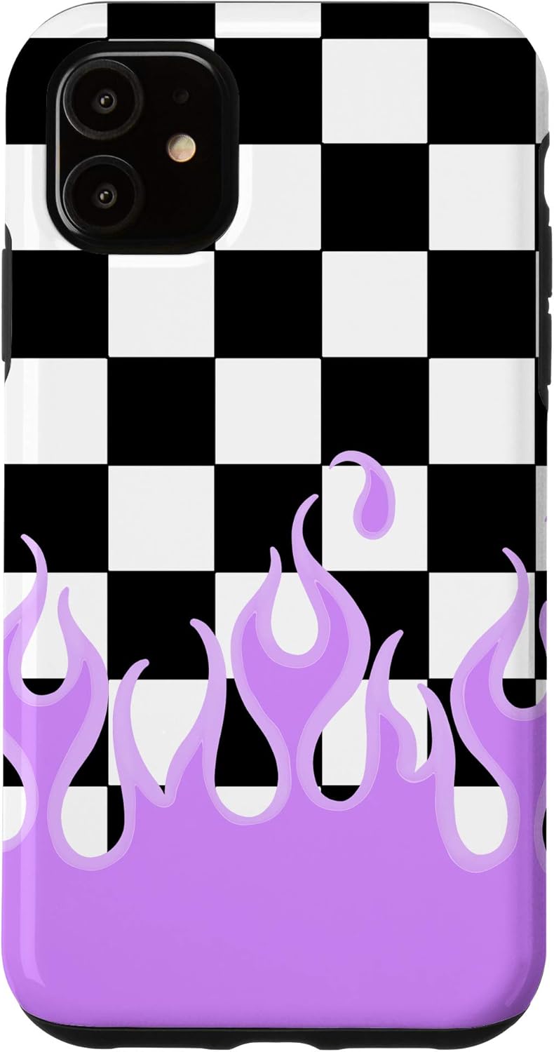 iPhone 12 mini Lavender Flames Checkerboard Y2K Aesthetic E-Girl 90's Case