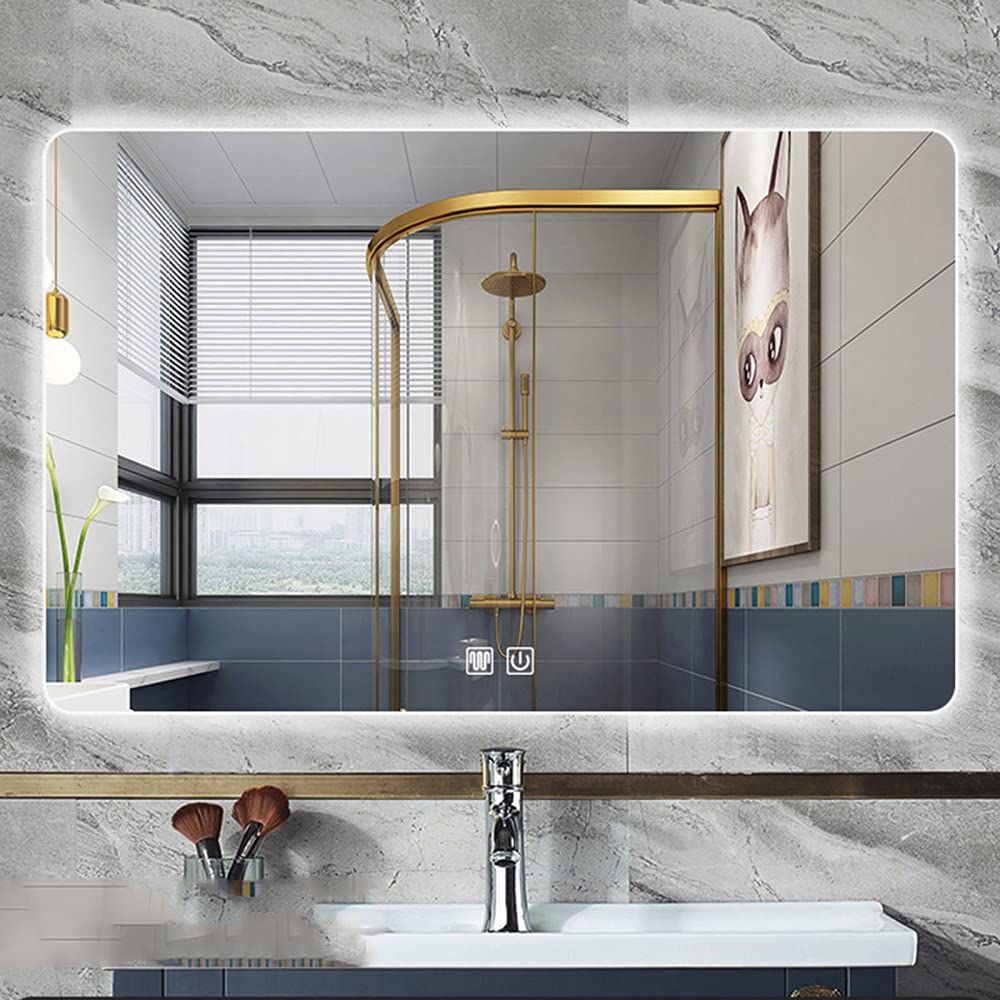 Specchio da Bagno Illuminato A LED con Antiappannamento Specchio da Bagno Illuminato Specchio da Parete Senza Cornice Specchio da Trucco Antiappannamento con Luci,A-50 * 70cm