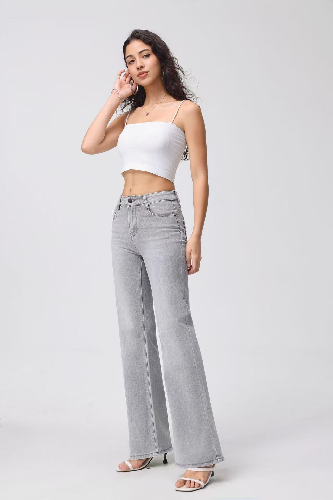 Jean femme patte élastique push-up effet modelant, coupe fine, style décontracté et élégant