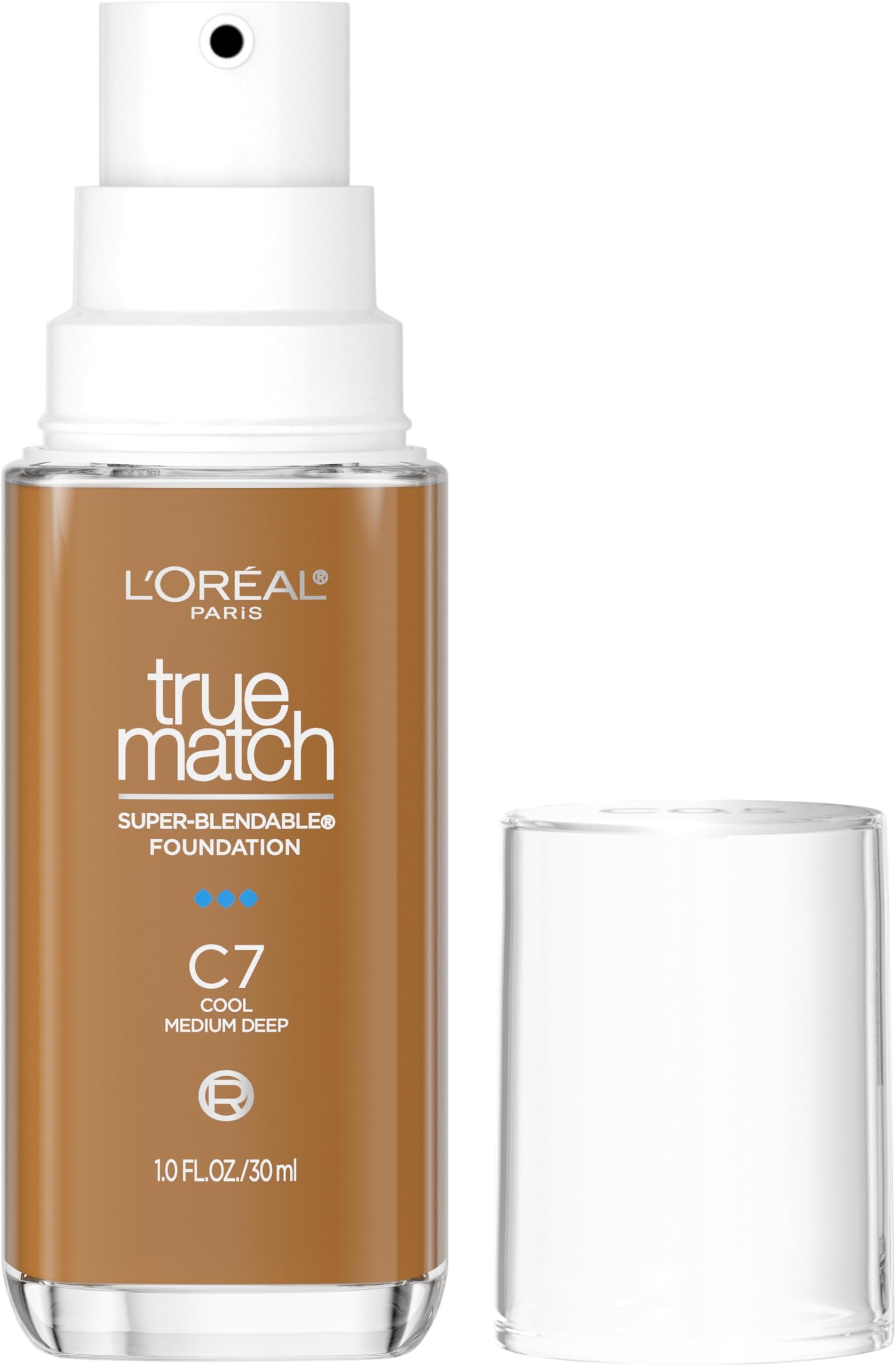 L'Oreal Paris True Match Super-Blendable Foundation, Medium Coverage Liquid Foundation Makeup, C7, Medium Deep, 1 Fl Oz