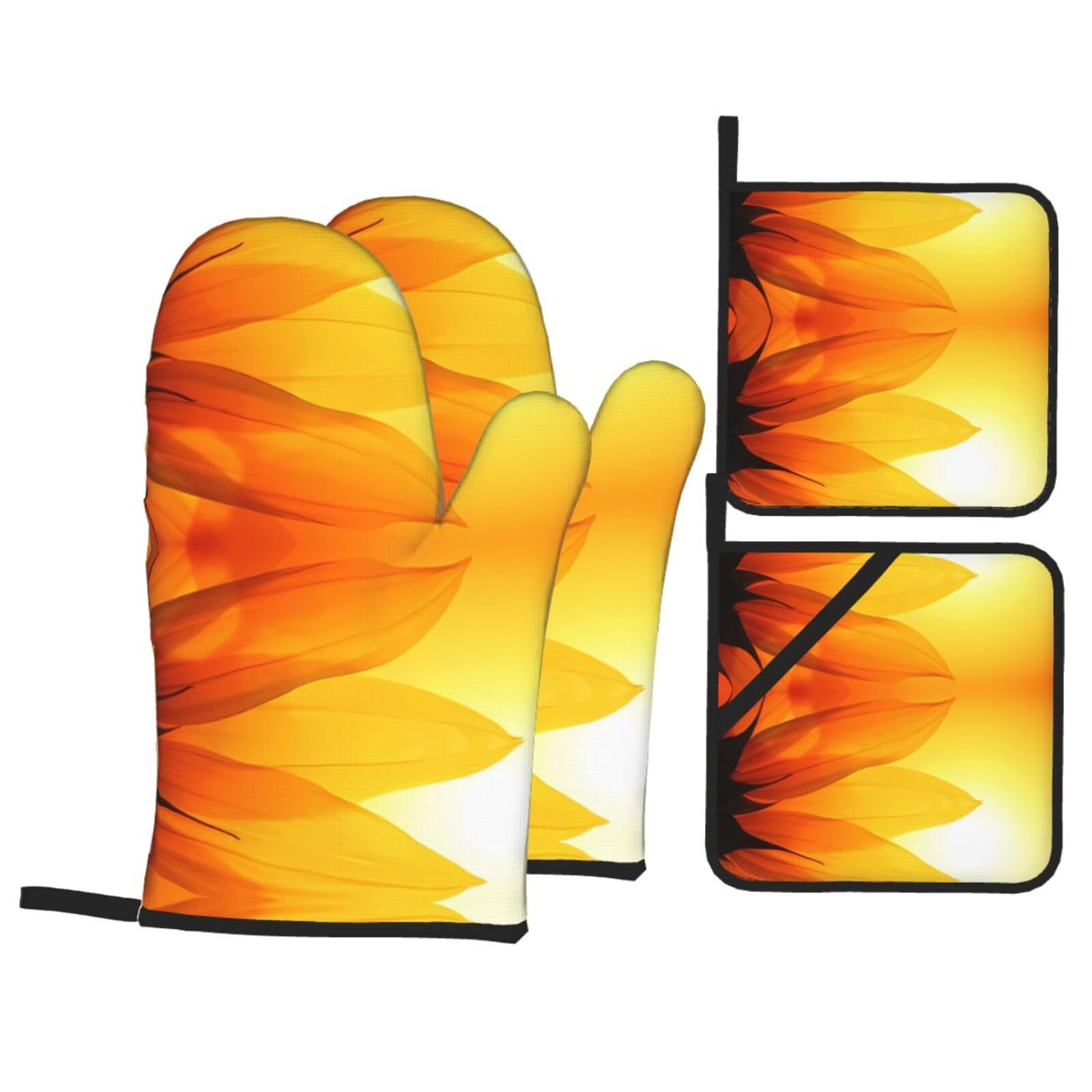 HJFCZH Sunflower and sunset Prints Kitchen Covers: Waterproof Oven Layers for Safe Cooking & Easy Cleanup - 4 Piece Heat Protection Set