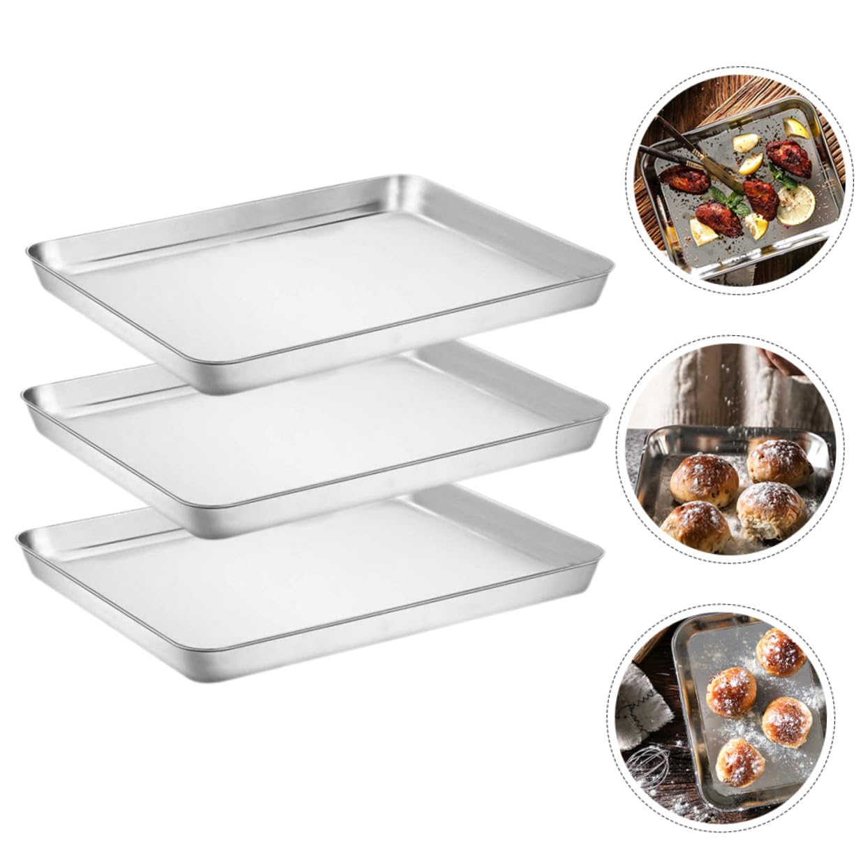 Gatuida 3piezas Bandeja Rectangular para Hornear Unidades Bandeja de Acero Inoxidable Práctica para Almacenamiento para Hornear Alimentos Barbacoa