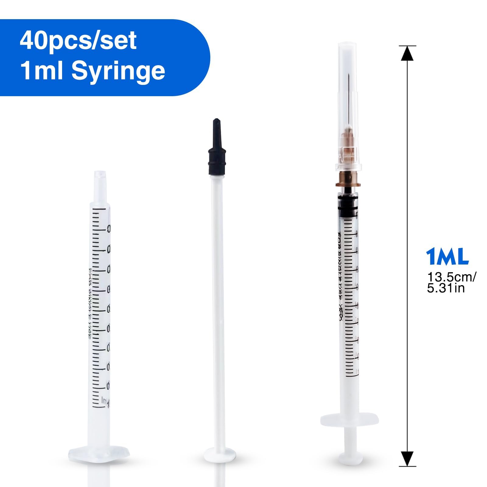40pcs Jeringuilla 1ml, Jeringa de Plástico, Reutilizable Jeringas Estériles, Jeringuillas Envasadas de Forma Independiente Para Experimentos, Medición De Líquidos, Alimentación De Mascotas