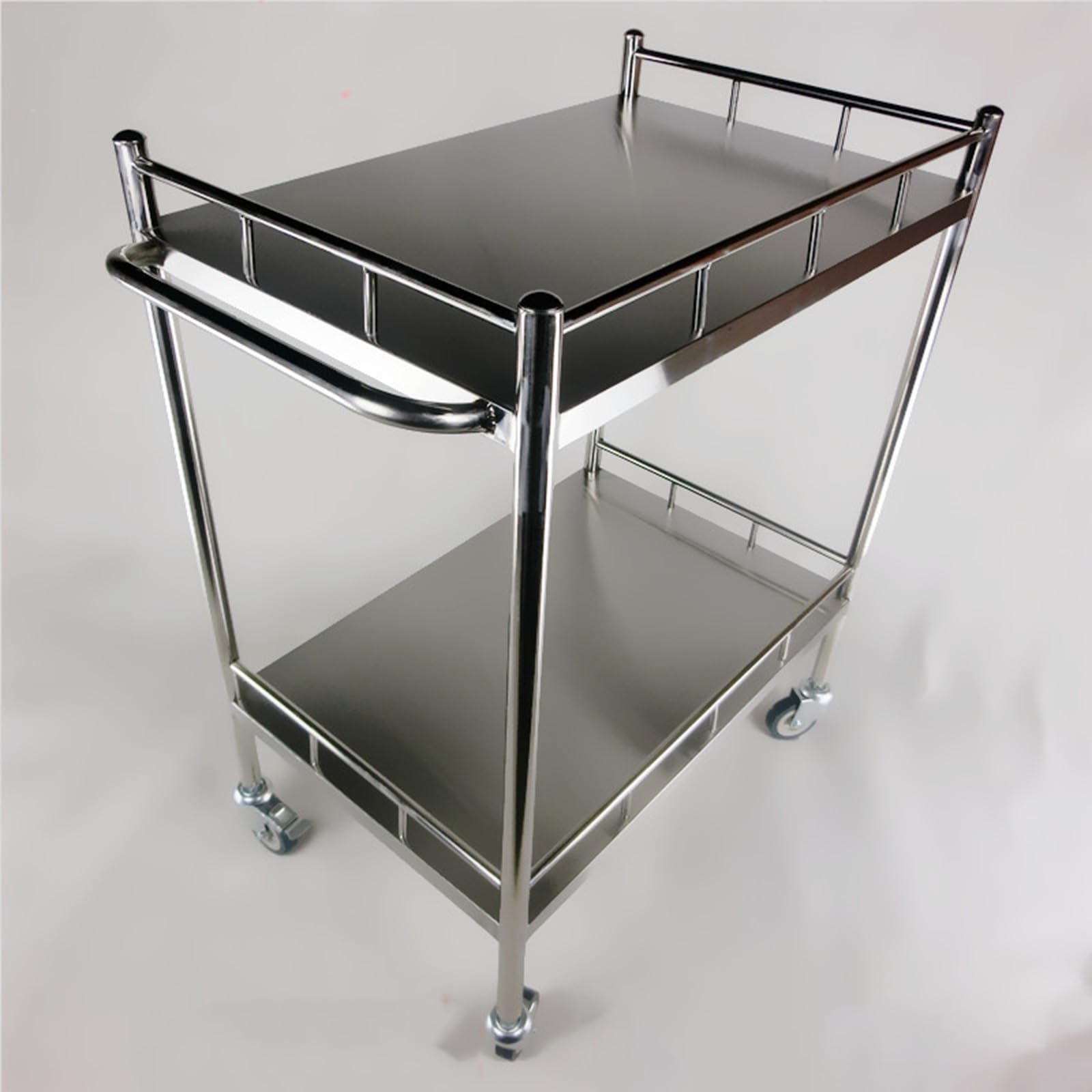 Carrello in Acciaio Inox 304 Spessorato con Maniglia A Strappo Carrello Portaoggetti A 2 Piani Carrello Avvolgibile A 3 Sponde Traversa Rinforzata Forte Capacità di Carico Ruote Frenate Regolabili in