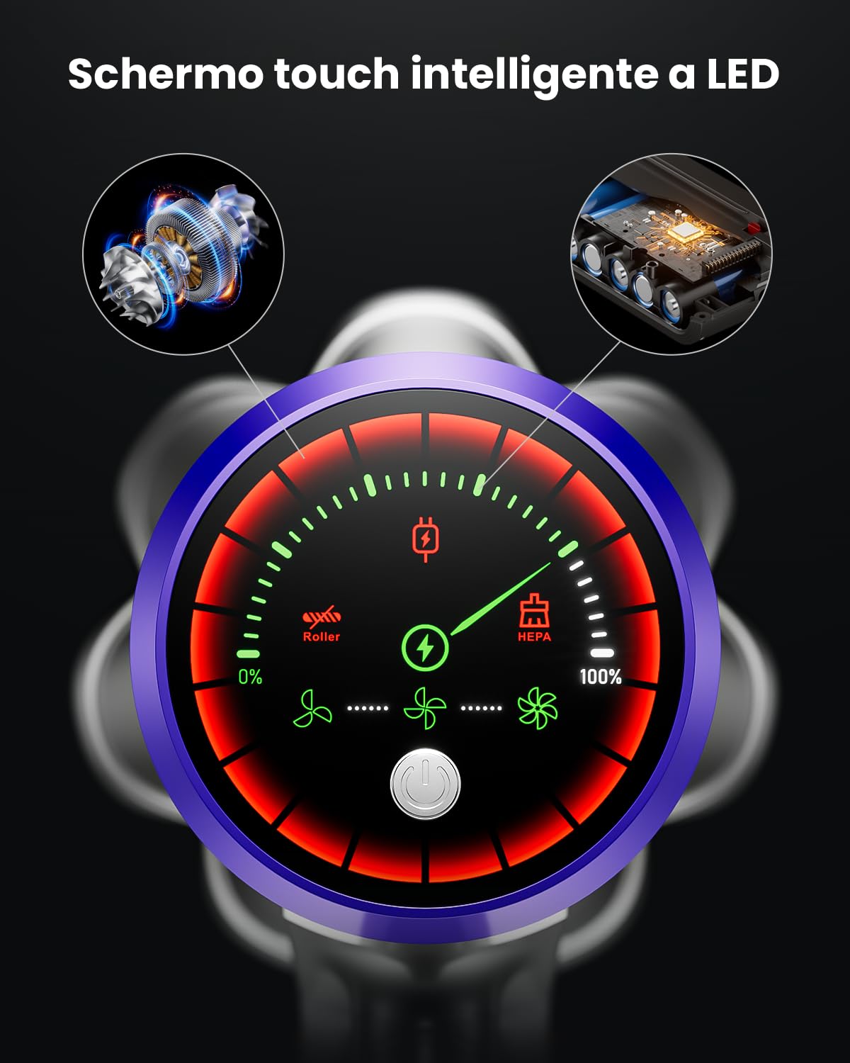 Aspirapolvere Senza Fili 50KPa 650W 65Min Autoportante LED, Antigroviglio | Scopa Elettrica Senza Fili Potente 8 Stadi Filtrazione per Peli Animali, Pavimenti e Tappeti, Auto