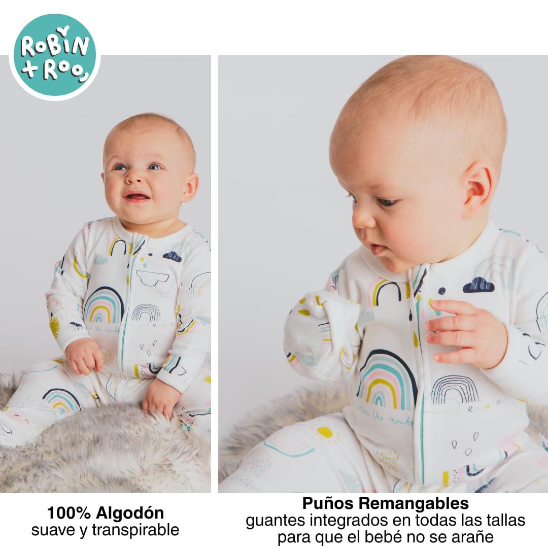 Pelele para bebé 100% algodón, cremallera bidireccional, sin pies, unisex con puños plegables