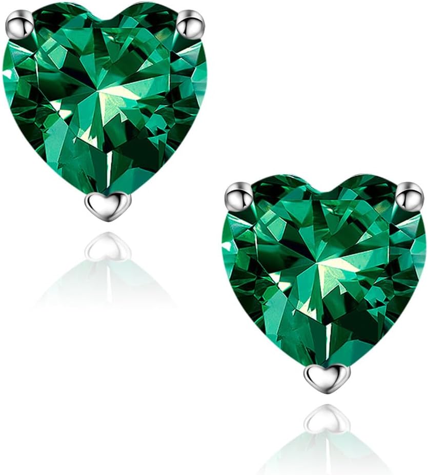 SMILEST Gifts for Her - 925 Sterling Silver Birthstone Earrings Dainty Heart Earrings Anniversary Birthday Gifts for Women Mom Wife Girlfriend Daughter