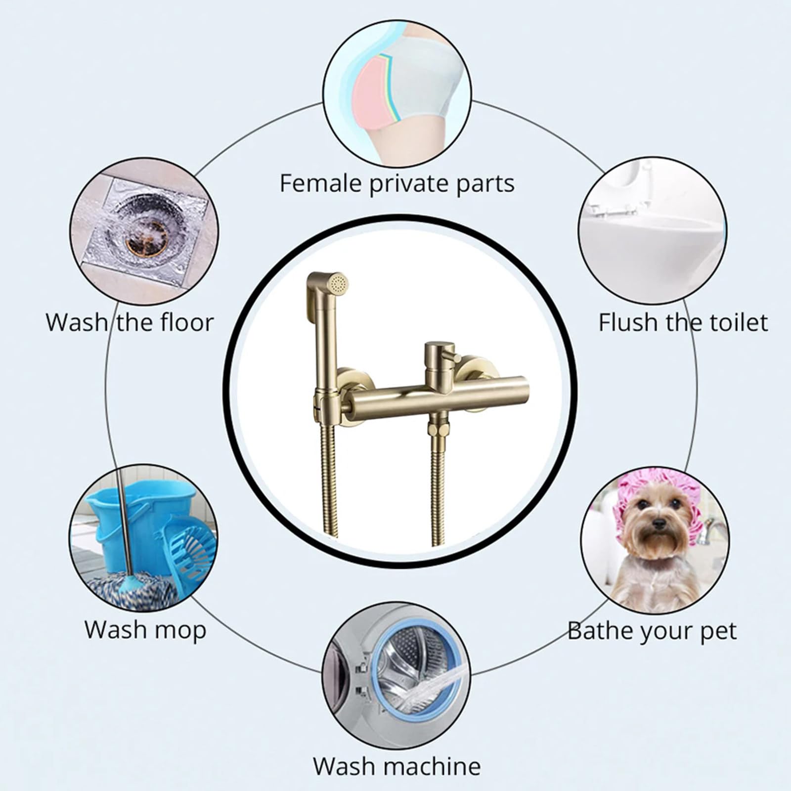 Spruzzatore per bidet per WC, miscelatore nascosto per acqua calda e fredda, spruzzatore per bidet portatile in ottone per WC, kit per doccia per pannolini montato a parete per la pulizia del bagno