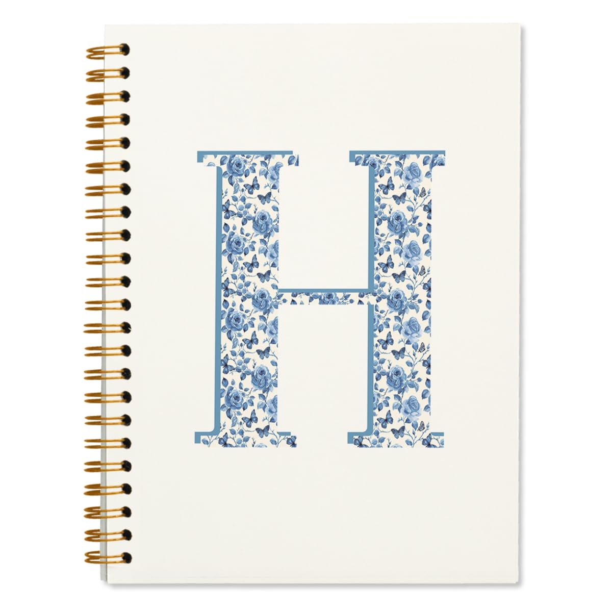 ShowDraven Blue Cute Initial Notebook Journal Diary Libretas Escolares H, Cute Preppy Aesthetic Personalized Notebook Gifts for Teen Girls Women Kids,