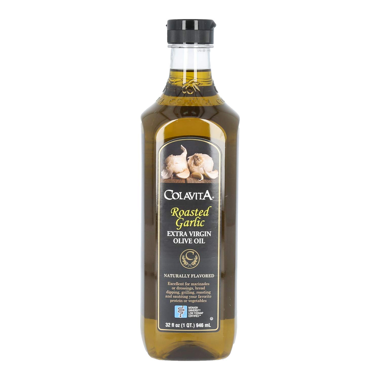 Colavita Lemon Extra Virgin Olive Oil, 32 oz & Roasted Garlic Extra Virgin Olive Oil, Low FODMAP, 32 Fl Oz (Pack of 1)