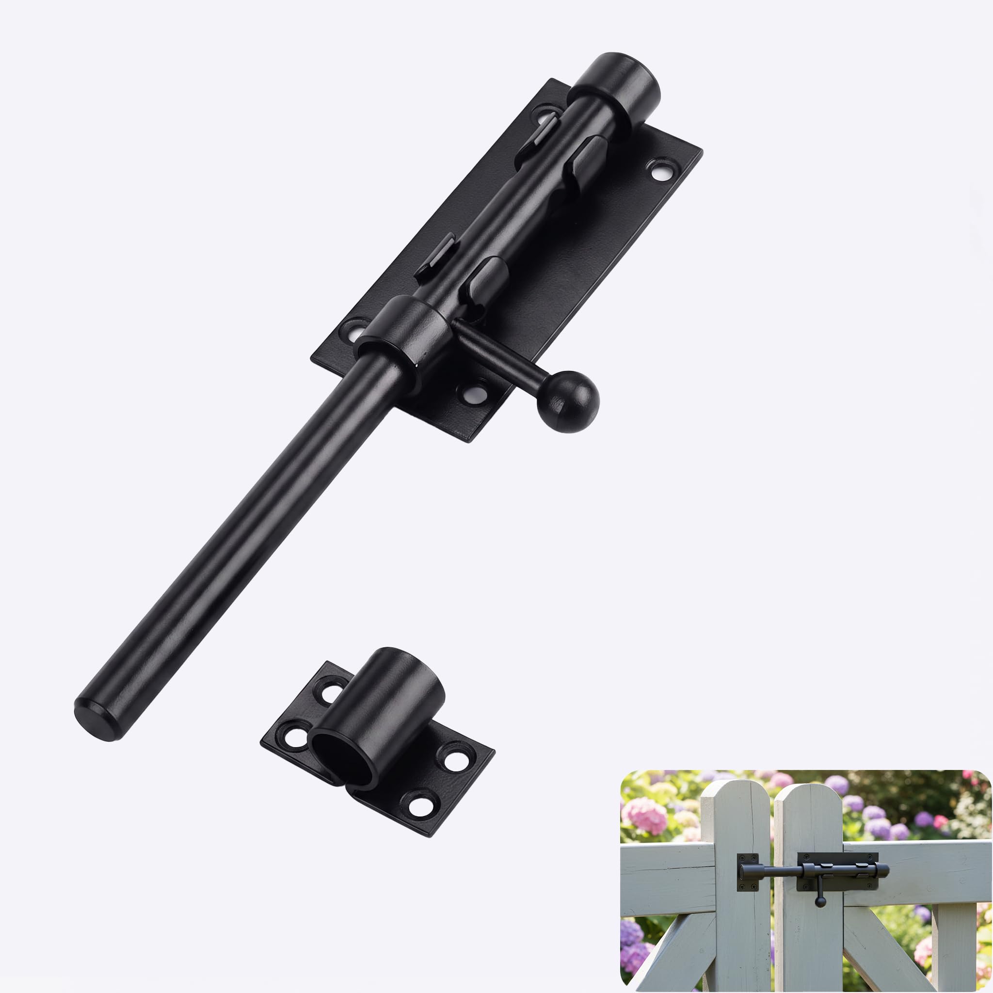 CleaZeny 200mm Black 304 Stainless Steel Gate Latch with Lock Hole