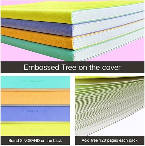 Miniatura 6 de SINOBAND Cuaderno de escritura con puntos, 4 piezas de cubierta de piel sintética suave con 512 páginas, cuaderno de temas coloridos A5, diario de
