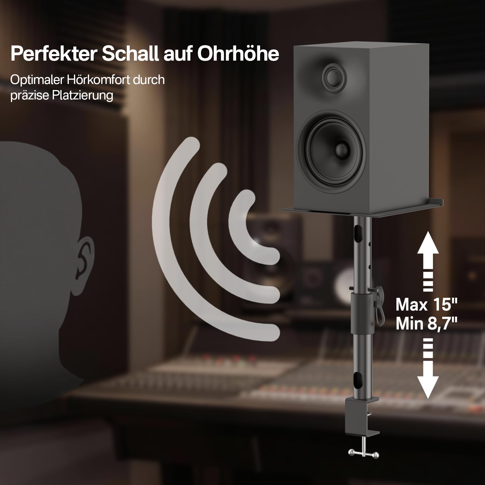 Paar Tischlautsprecherständer für Edifier, KRK, Klipsch, Polk, Sony und weitere Regallautsprecher, höhenverstellbar, neig- und schwenkbar, Studiomonitorständer für PreSonus, JBL Wr Kopfhörerhalter