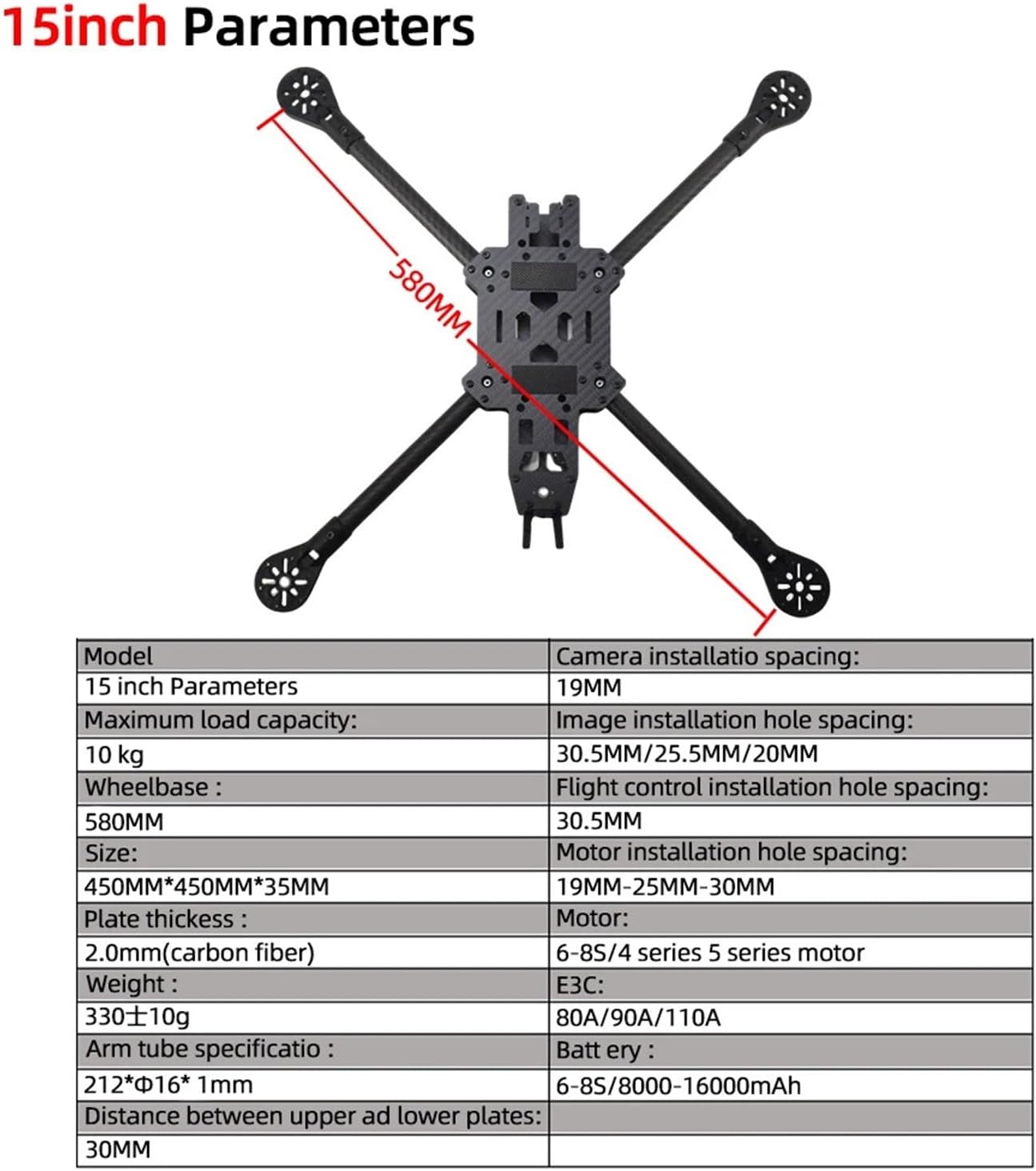 Compatible for 9IMOD, FPV Freestyle Frame Kit Drone Fram 13/15inch Carbon Fiber Quadcopter with Print Parts for RC DIY Racing(15inch-Large Tripod)