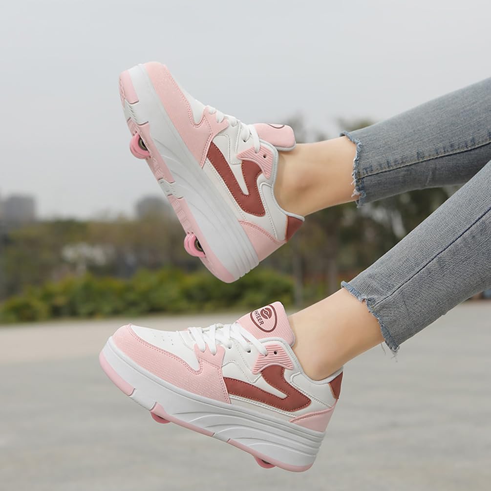 Chaussures de Skateboard Fille Garçon Patins à roulettes Chaussures à roulettes Enfants Filles Patins de Skate à roulettes Sneakers Baskets 2 en 1 Chaussures de Sport avec Roues (WOW-V5, 36EU)