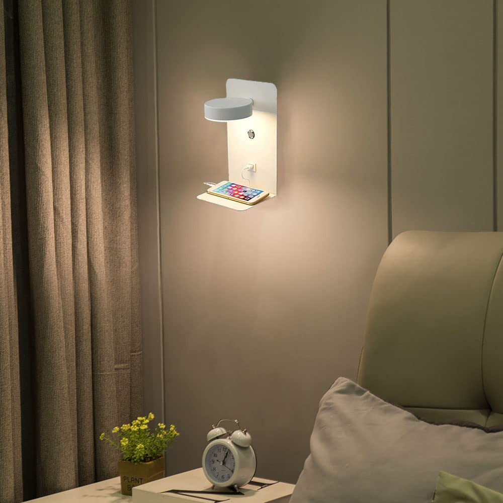 Lampa ścienna, lampa ścienna, lampa do czytania na ścianie LED, 12 W obrotowa lampa ścienna z przełącznikiem i portem ładowania USB do sypialni, salonu, ściany