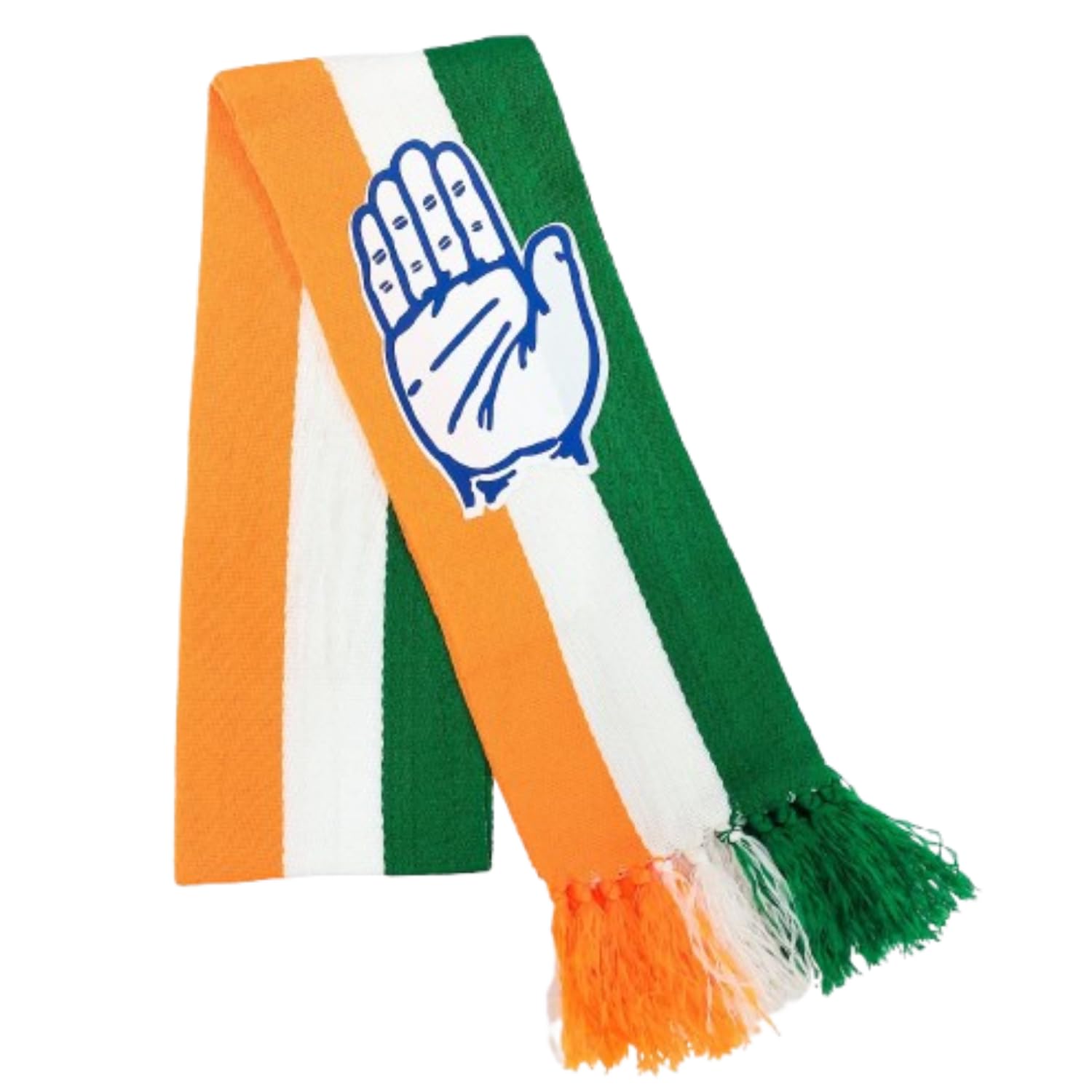 Congress Party Long Scarf Muffler Made of Pure Cotton | Tricolor Political Scarf with Hand Symbol for Rallies, Campaigns, Meetings & Party Events
