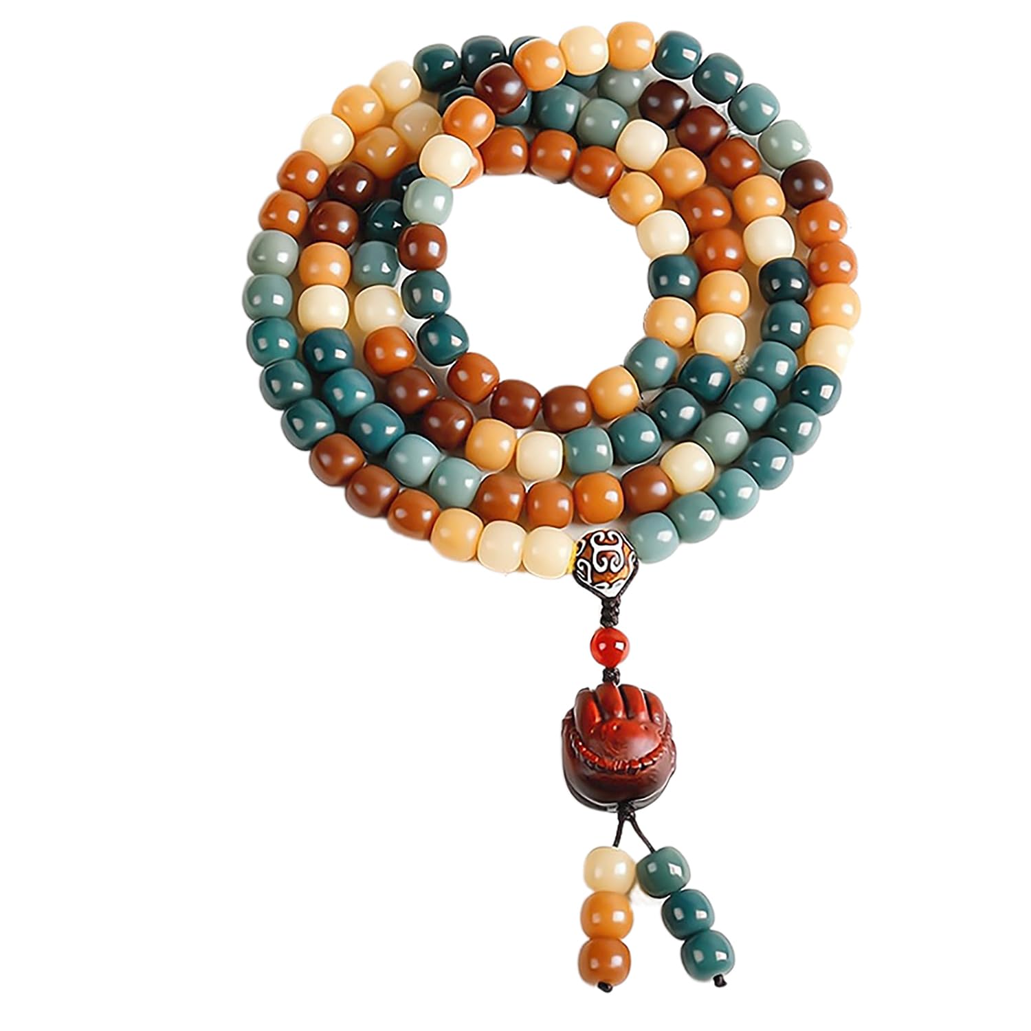 SOHNVWTGD Natural Bodhi 108 Mala Beads Bracelet for Women Buddhist Prayer Beads Necklace with Praying Hands