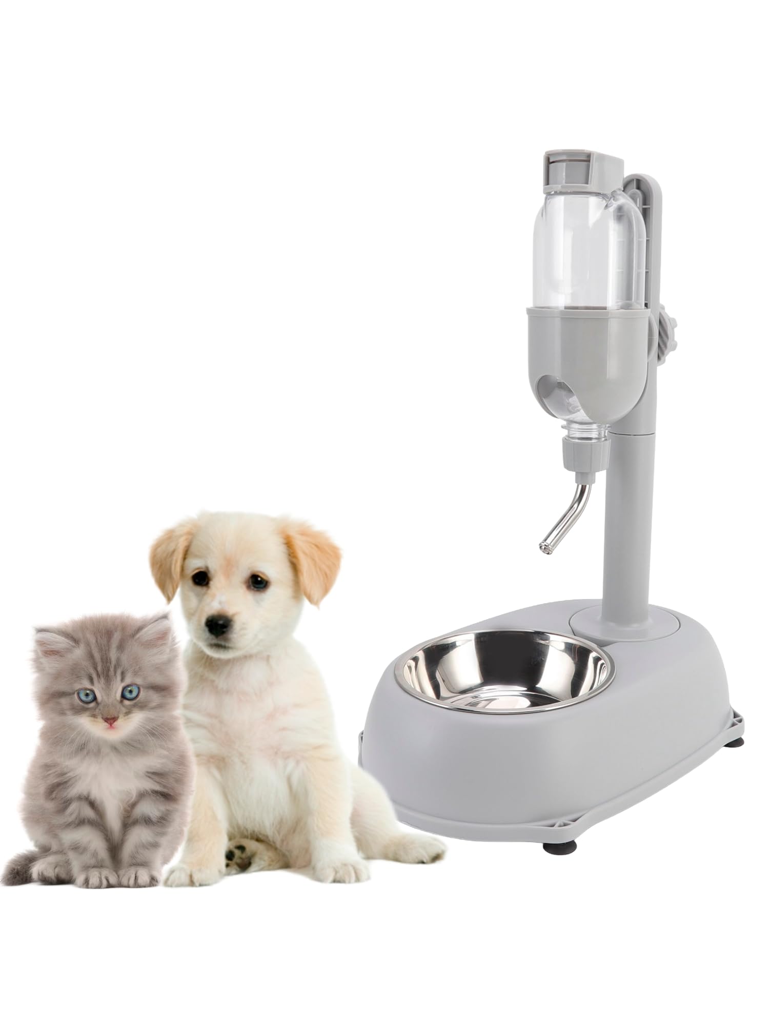 Dispensador de agua para mascotas, cuenco dispensador de agua de pie para mascotas, 2 en 1, 500 ml, altura desmontable multifuncional, poste de agua automático con soporte para perros y gatos
