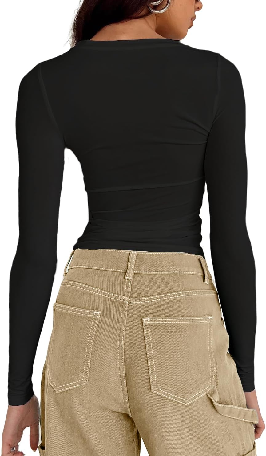 Dwnval Womens Sexy Basic T Shirts Summer Short Sleeve Crewneck Slim Fit Cute Crop Tops - Image 2