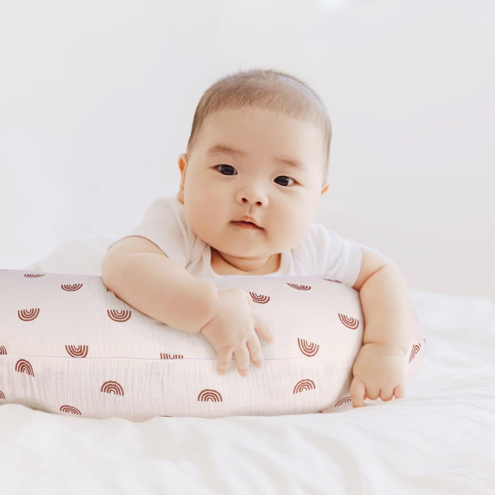 Winmany 2 Pack Muslin Nursing Pillow Covers Soft Cotton Newborn Breastfeeding Pillow Cover Baby Removable Feeding Pillow Slipcover for Boys Girls (Orange + Rainbow) - Image 2