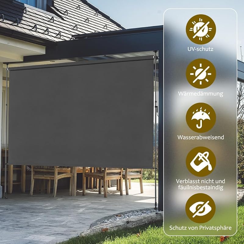 SMONTER Függőleges Napellenző 200x316cm - Kézi Tekerős, Szélálló, Vízálló Árnyékoló Erkélyre, Teraszra, Fúrás Nélkül