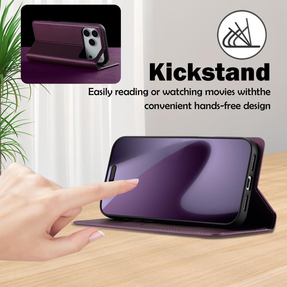 Flip Folio Case for iPhone 17 Pro Max/17 Pro/17 Air/17,All-Inclusive Protection Wallet Business Style Phone Case Leather All-Round Protection Anti-Fingerprint Cover(Purple,17 Pro)