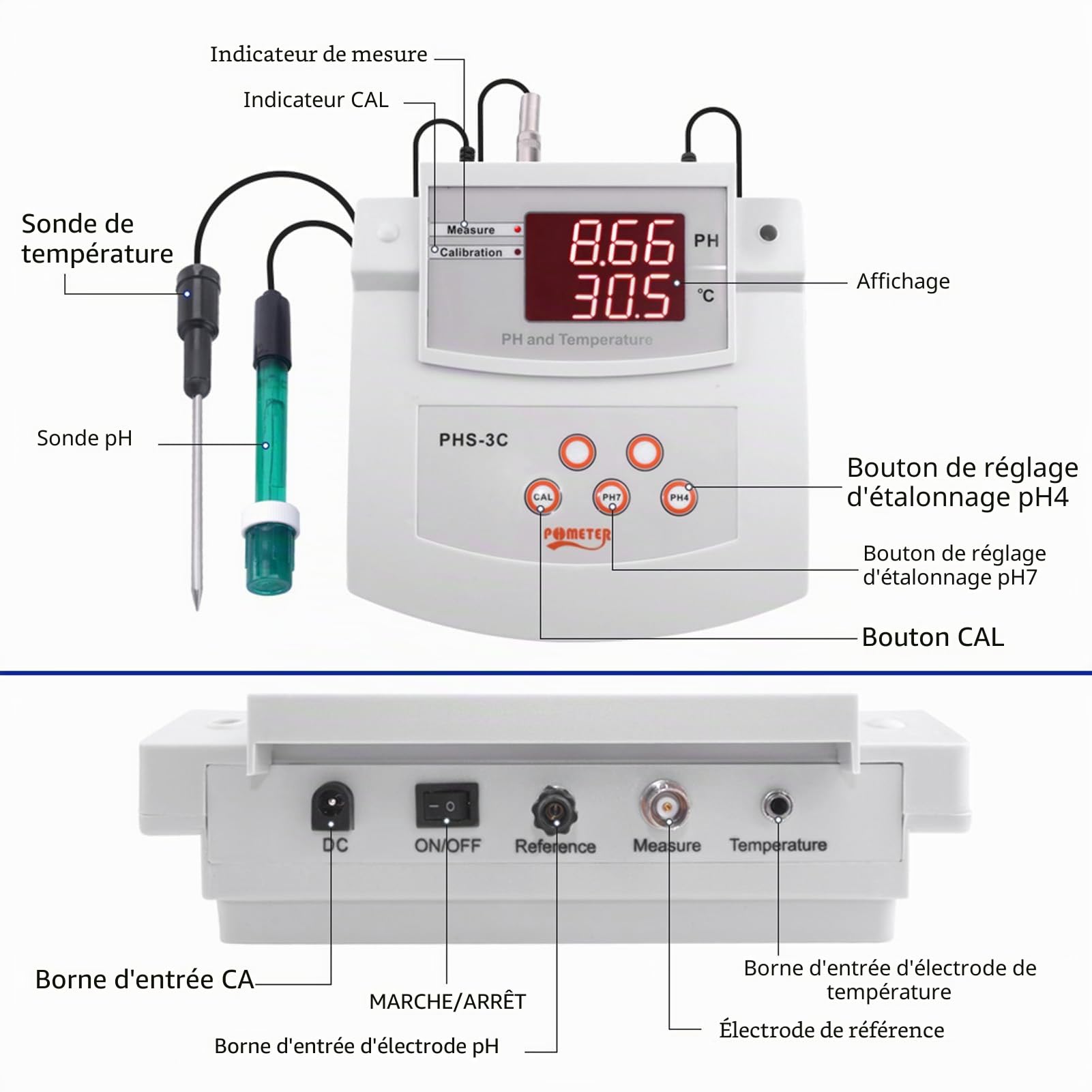 SIXRUN PH-mètre de Laboratoire de Paillasse PH-mètre de Laboratoire d'étalonnage Automatique de Haute Précision pour Aquarium Fish Tank Piscine PH Meter (Prise UE 230V)