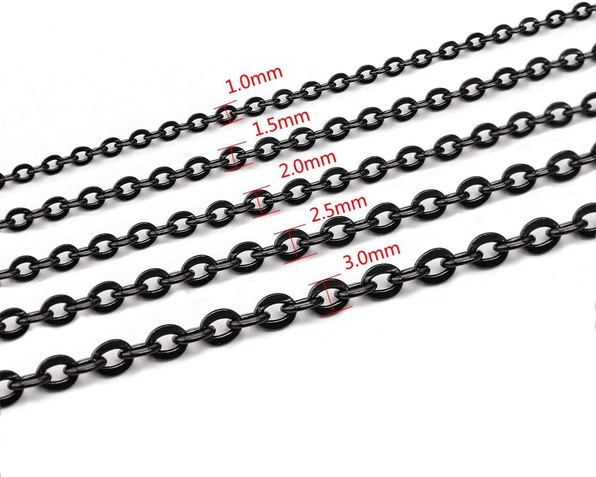 33 Feet Black Stainless Steel Flat Cable Chains Link Spool Bulk with 20 Lobster Clasps and 50 Jump Rings for Pendant Necklace Jewelry DIY Making - Image 3