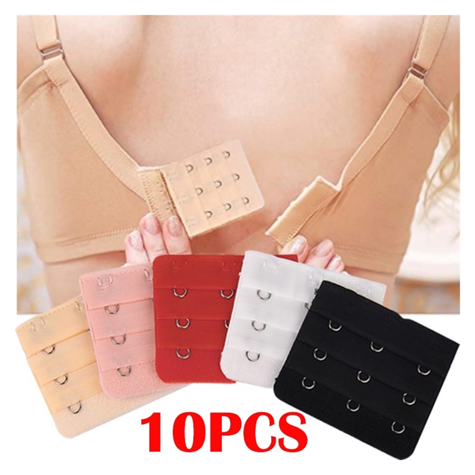 Extensor de Sujetador 10 Uds Extensores extensión Correa 3 Ganchos 2 Filas Ropa íntima Mujer Accesorios Gancho alargados