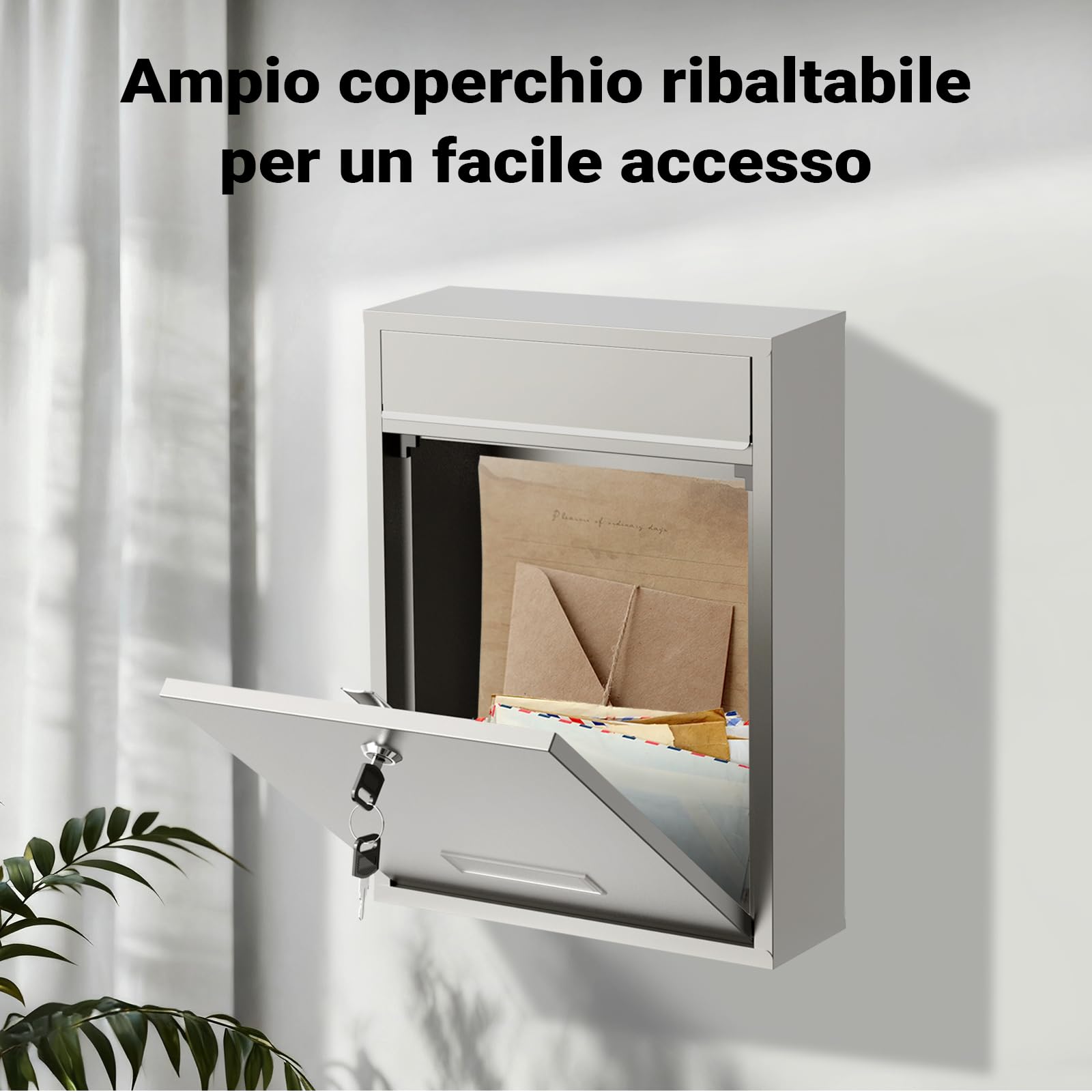 Wiltec Cassetta postale singola V10 in acciaio inox con vetrino portanome
