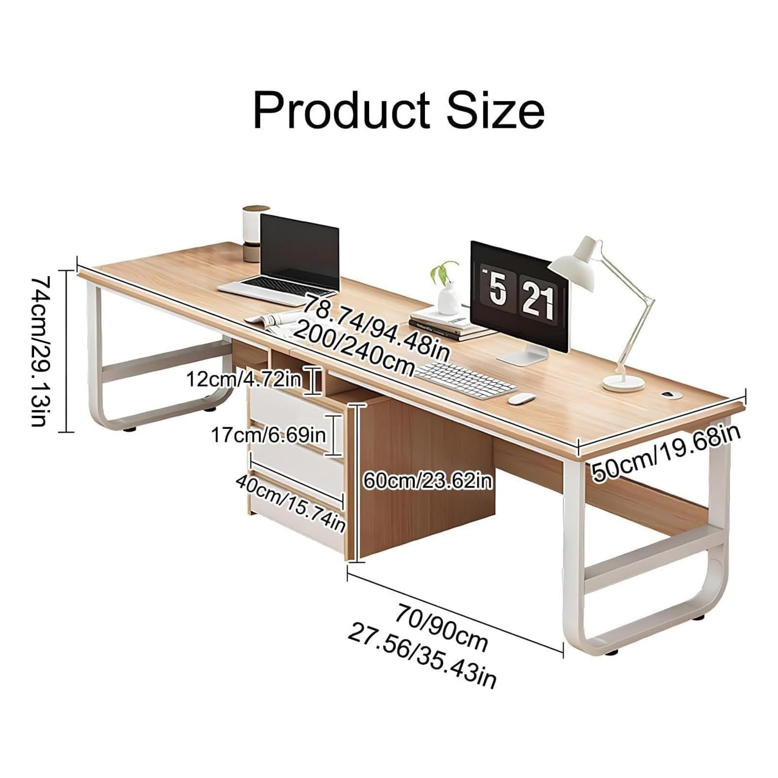 Escritorio doble, escritorio de computadora, escritorio con cajón, estación de trabajo de oficina familiar, escritorio de computadora de madera grande, escritorio, adecuado para oficina C,200CM