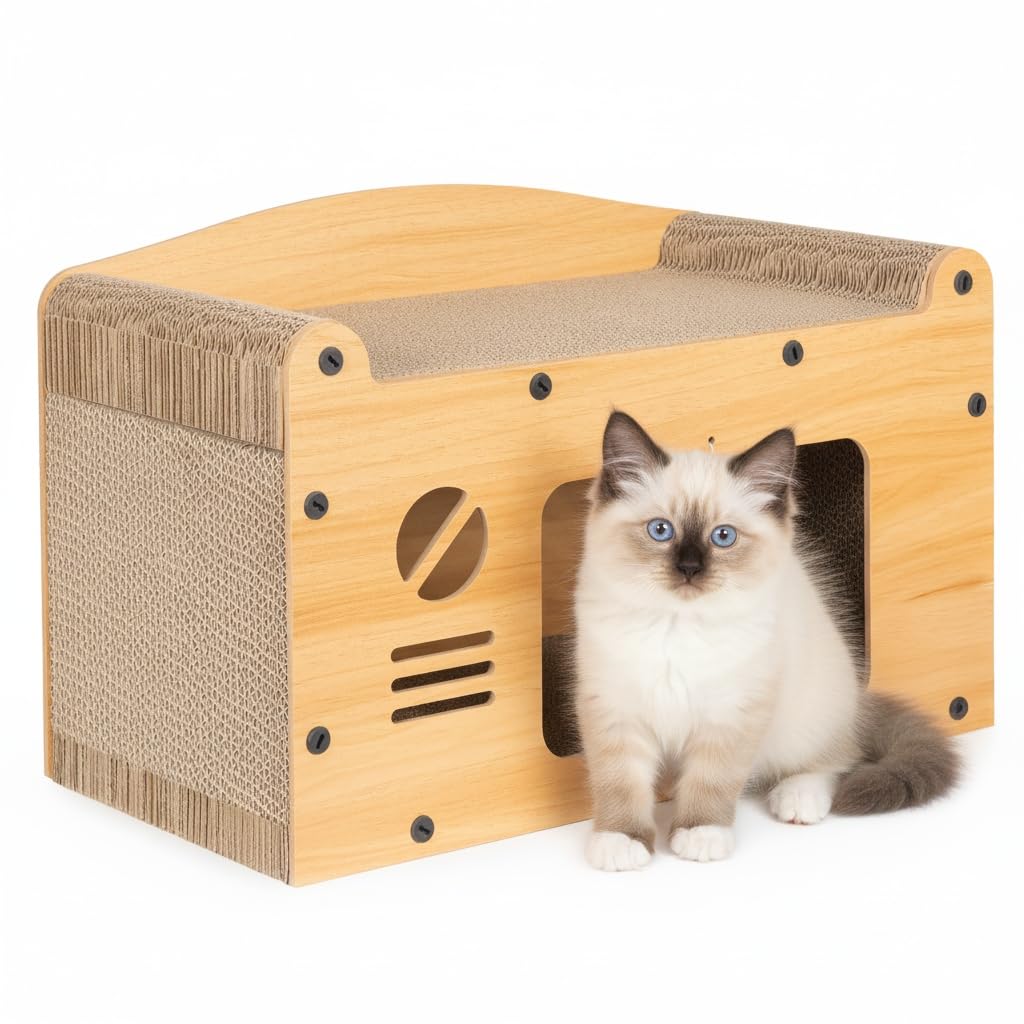 COIL Kratztonne, Katzenhöhle, Katzenkratzbaum, Katzenbett, Katzenliege, Umweltfreundliches Bett, Kratzpappe, MDF, (Höhe: 29 cm)