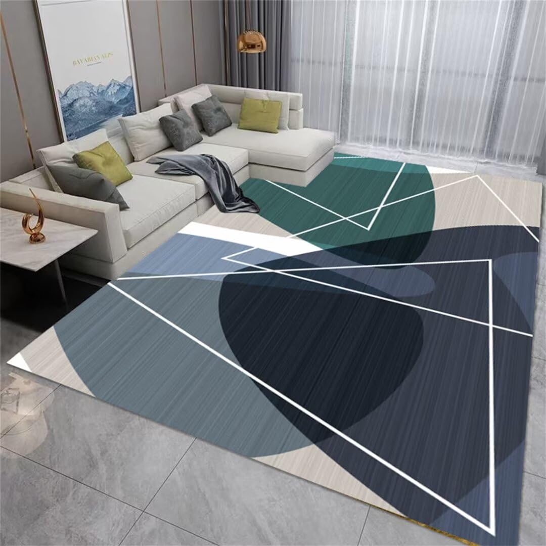 Tapis à poils courts moderne bleu 130x190cm antidérapant pour chambre et salon enfant