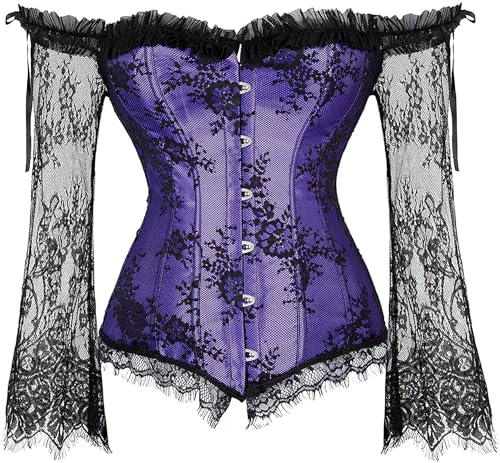 Image of Women's Lace up Gothic Jacquard Shoulder Straps Tank Overbust Shaper Corset Bustiers Top
