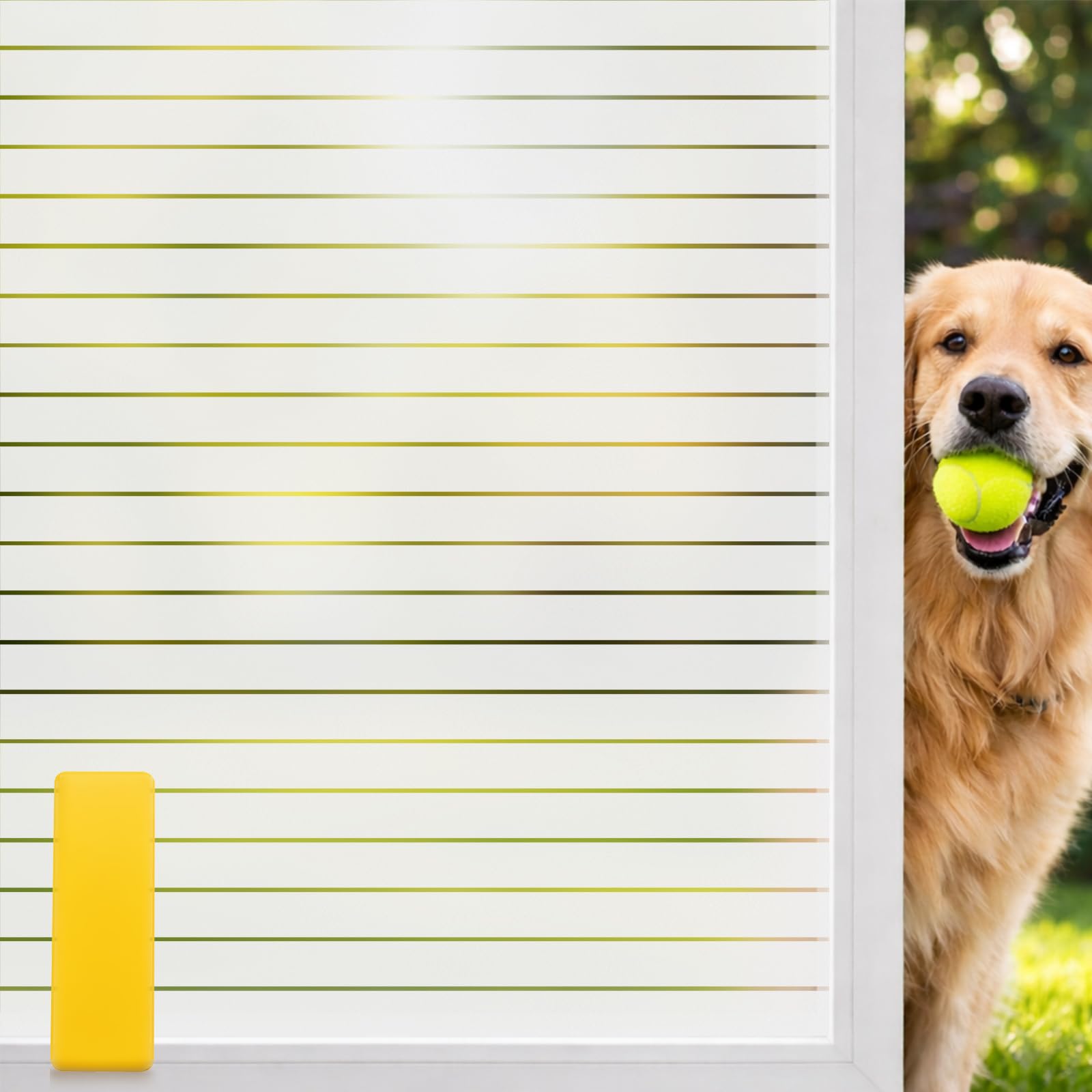 Aurathon Window Film Privacy for Glass Windows, Frosted Striped Pattern Opaque 44.5x120cm 2Rolls UV Protection Static Cling No Glue Reusable Privacy Window Film for Office Bedroom Living Room Kitchen