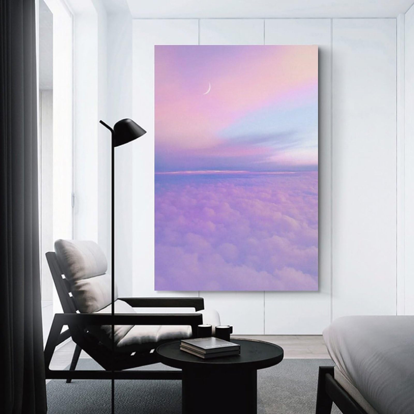 Amazon.co.jp: 絵画 ピンクと紫の雲と青い月と青い空彩の風景