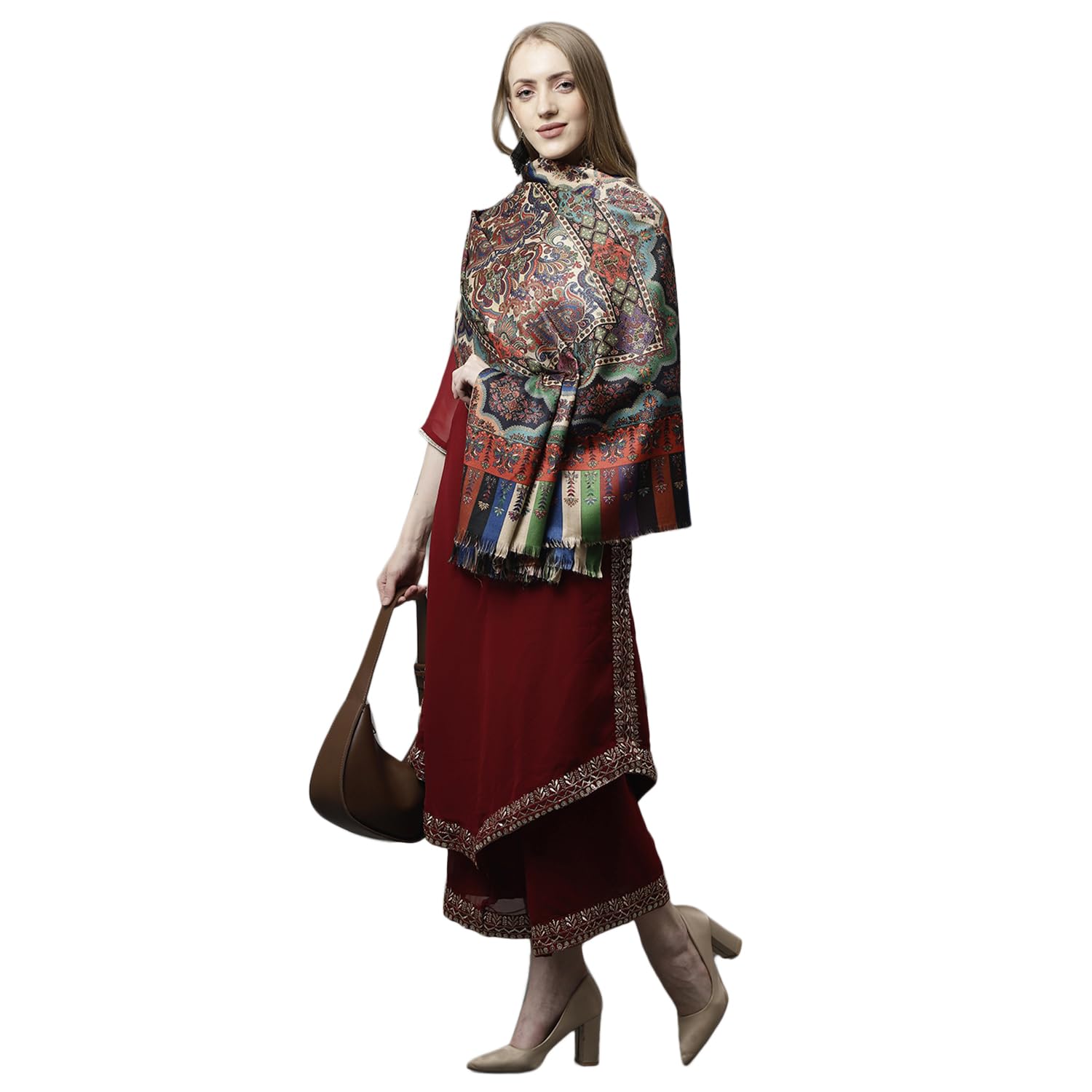 Weavers Villa Women's Acro Wool Blend Digital Print Design Woven Wraps, Stoles, Ladies Shawls, 100cm x 200cm (Design-4) - Image 2 thumbnail