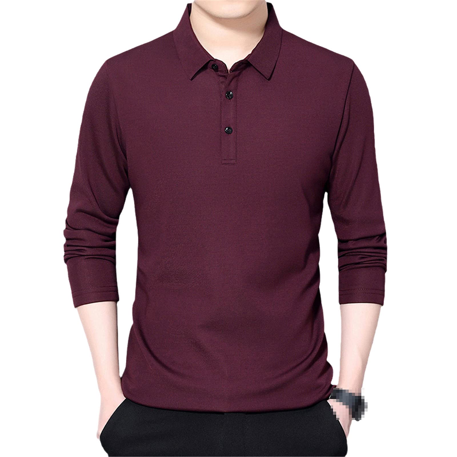 Modisches einfarbiges Herren-Poloshirt, lässig, koreanisch, einfarbig, langärmelig, atmungsaktive Kleidung, rotviolett, 3XL