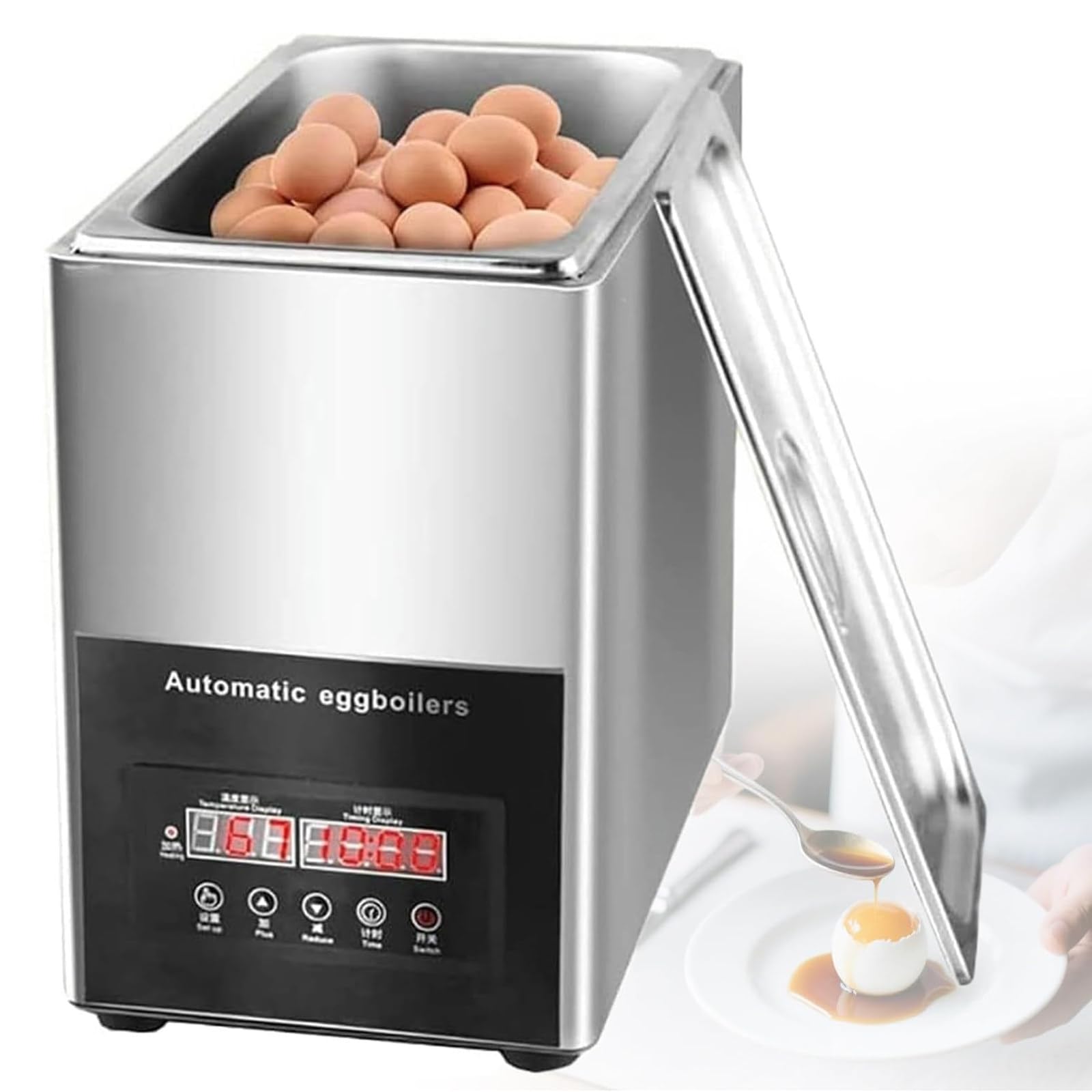 Eoweiot 900W Commercial Egg Cooker - Digital Display, 50 Egg Capacity, Automatic Egg Boiler for Snack Bars & Food Courts