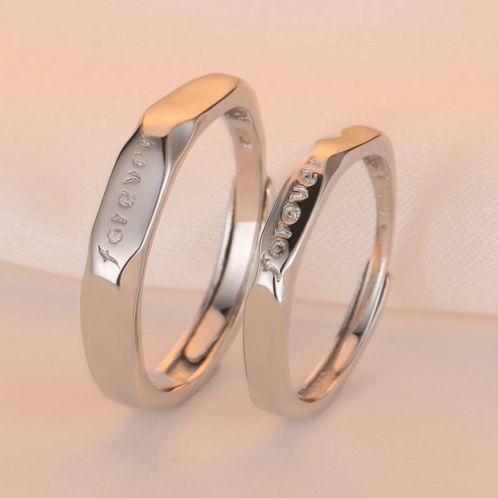 Anillos de promesa para parejas adolescentes, anillos de plata de ley modernos con plata grabada para siempre, anillo ajustable para regalo, Adjustable, Sin piedras preciosas
