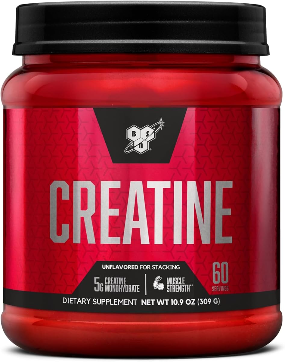 BSN Micronized Creatine Monohydrate Powder, Unflavored Creatine Powder, Micronized, Supports Muscle Building, Supports Muscle Strength, Gym Supplement, 5g per Serving, 5000mg per Servings, 60 Servings