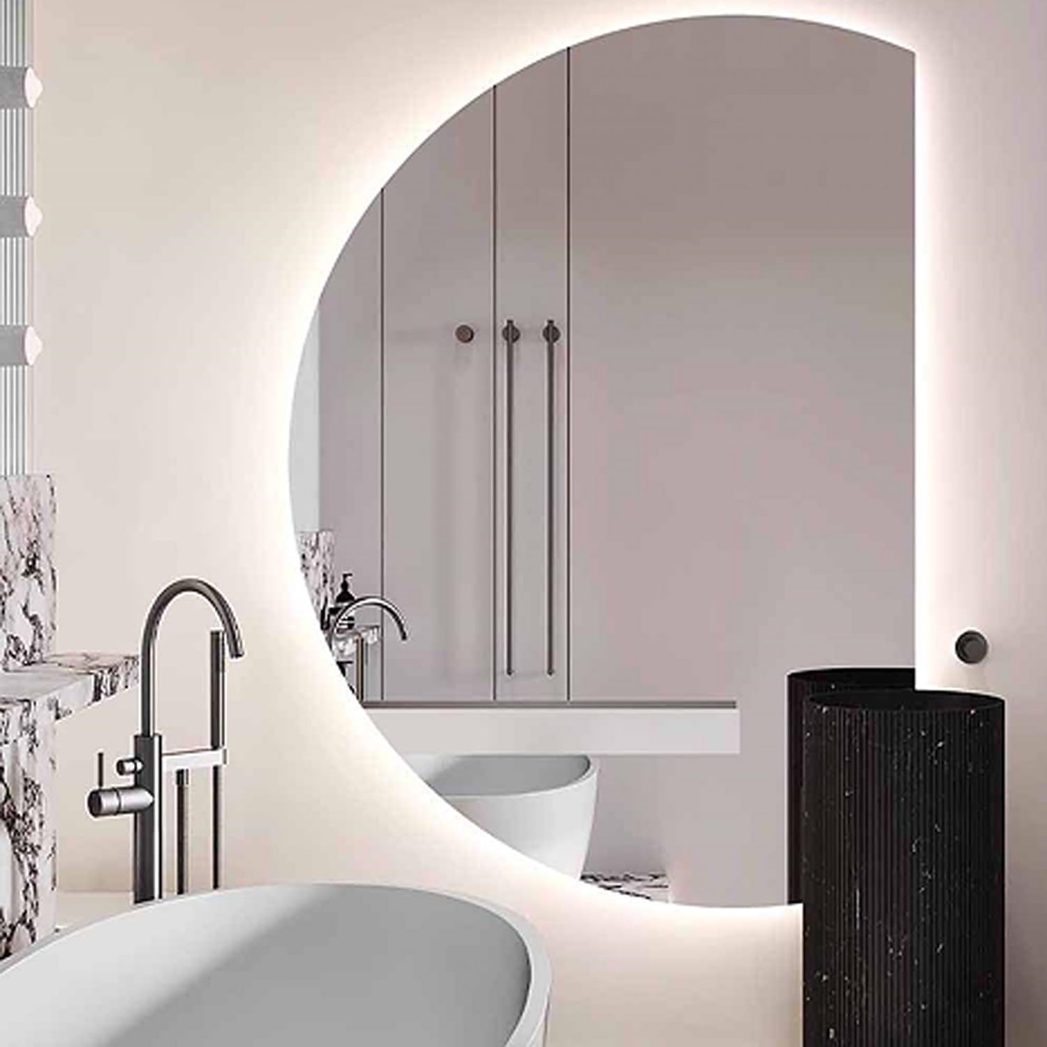WQZzjm Adjustable 110/130cm HalfCircle Bathroom Mirror with AntiFog, Decorative Tempered Glass Wall Mirror (Right Cut, 90cm) Perfect for Modern Bathrooms (Right Cut 130cm)