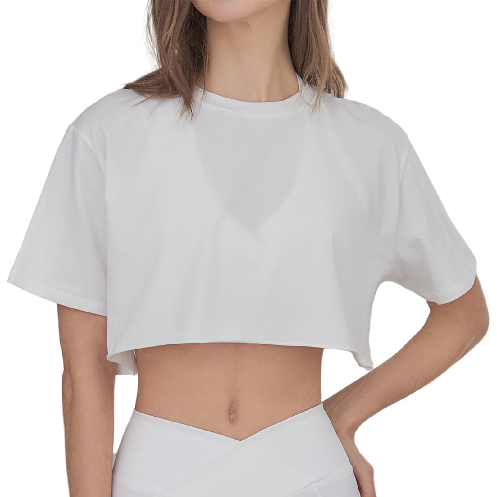 Damskie Sportowe Topy Slim Fit PrzycięTe Topy Do Jogi T Shirt Cover Ups,White,S