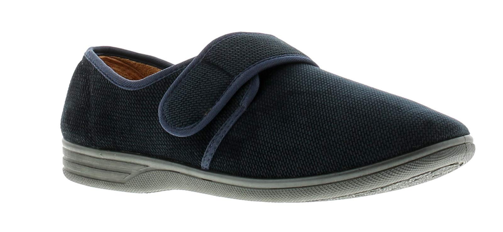 Dr KellerGeorge Mens Moccasin & Full Slippers - Navy Moccasins Slippers for Men with Touch Fastening, Terry Sock & Lining for Added Warmth & Comfort Diabetic Orthopedic friendly