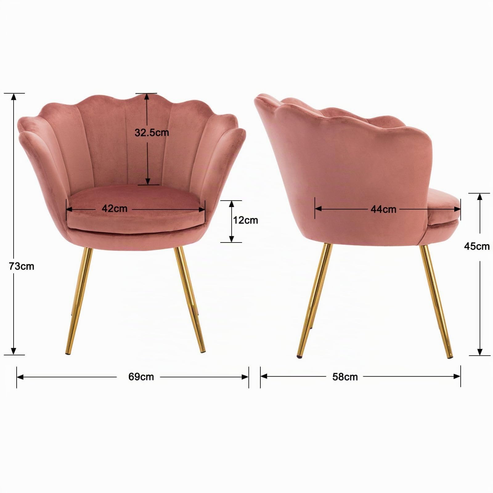 Ya-Home Sillón Individual de Terciopelo Butaca de Salón,Silla Tocador Maquillaje con Patas de Metal，Silla de Concha Moderno para Recepción/Dormitorio/Tocador,Rosa
